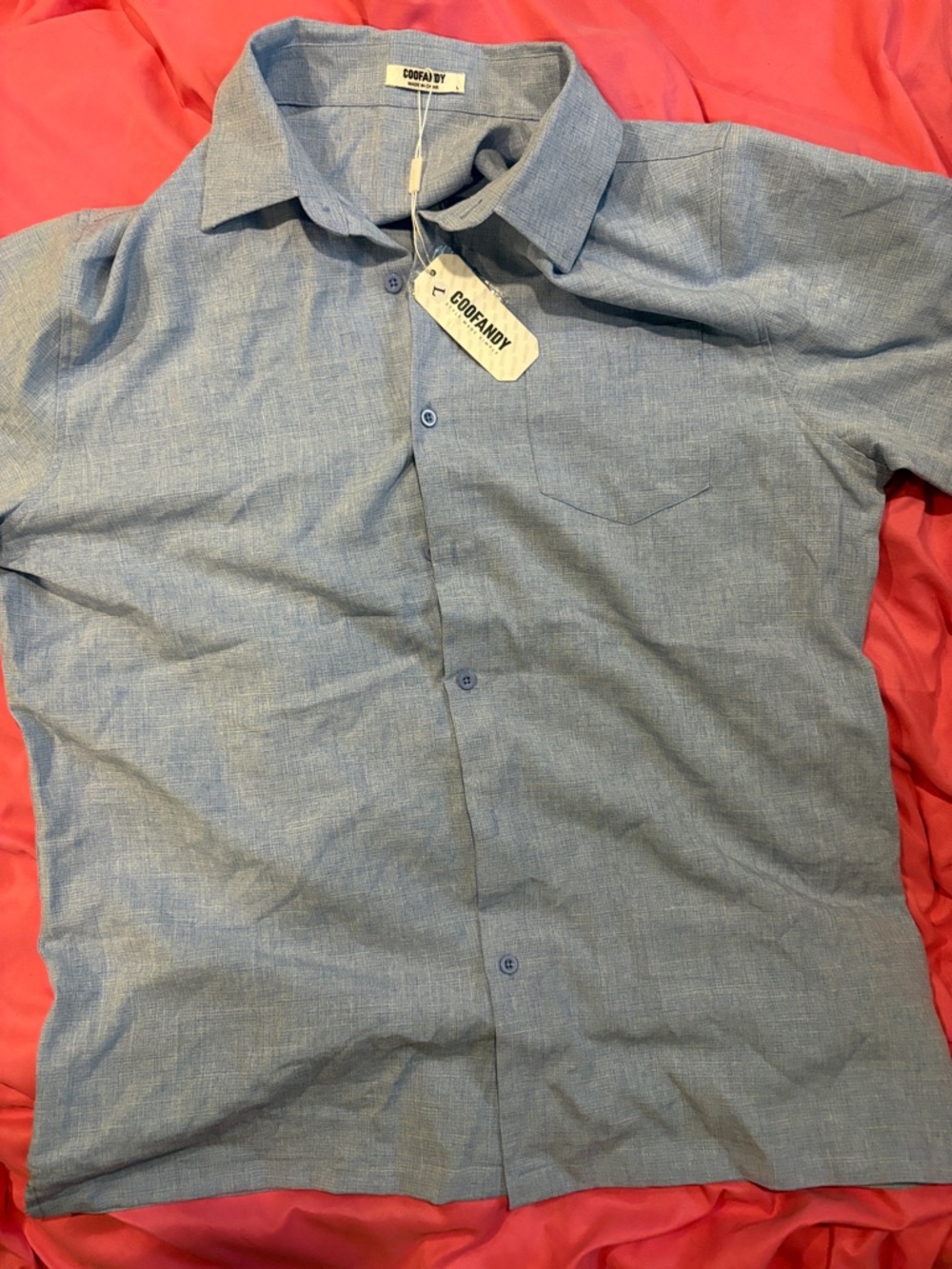 Men's Light Blue Short-Sleeve Casual Shirt